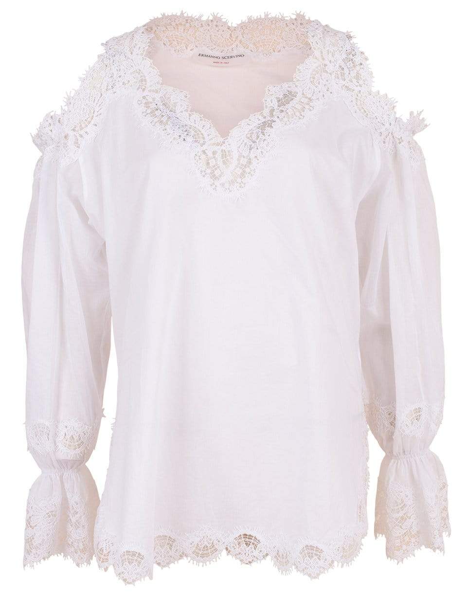 ERMANNO SCERVINO-Cold Shoulder Lace Blouse-