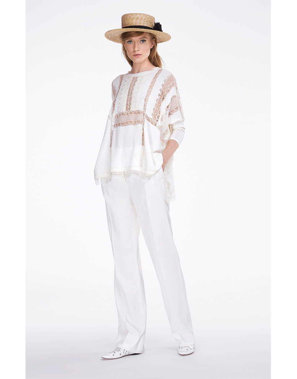 ERMANNO SCERVINO-Lace Detail Poncho-WHITE