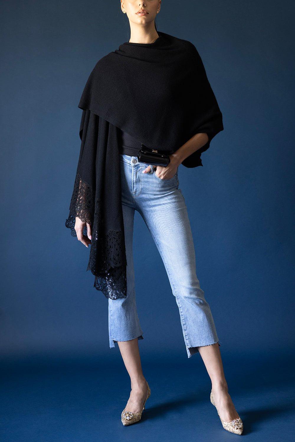 ERMANNO SCERVINO-Cashmere Shawl - Black-BLACK