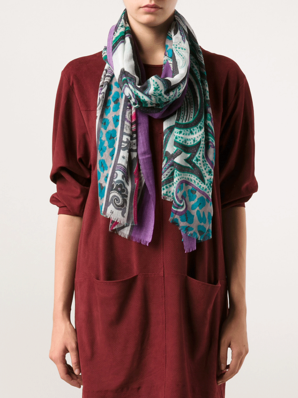 ETRO-Leopard And Paisley Scarf-PURPLE