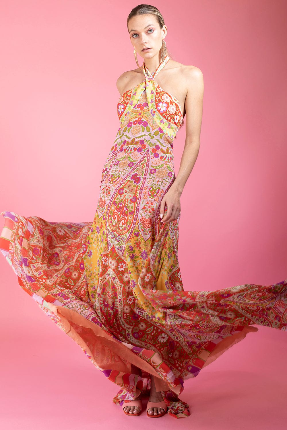 ETRO-Zodiac Halter Dress-ARANCIO
