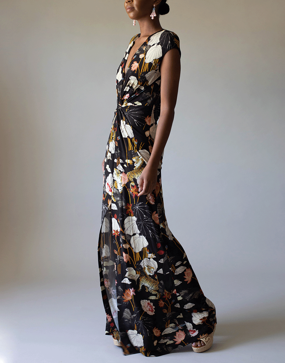ETRO-Lungo Pothia Floral Knot Front Jersey Maxi Dress-
