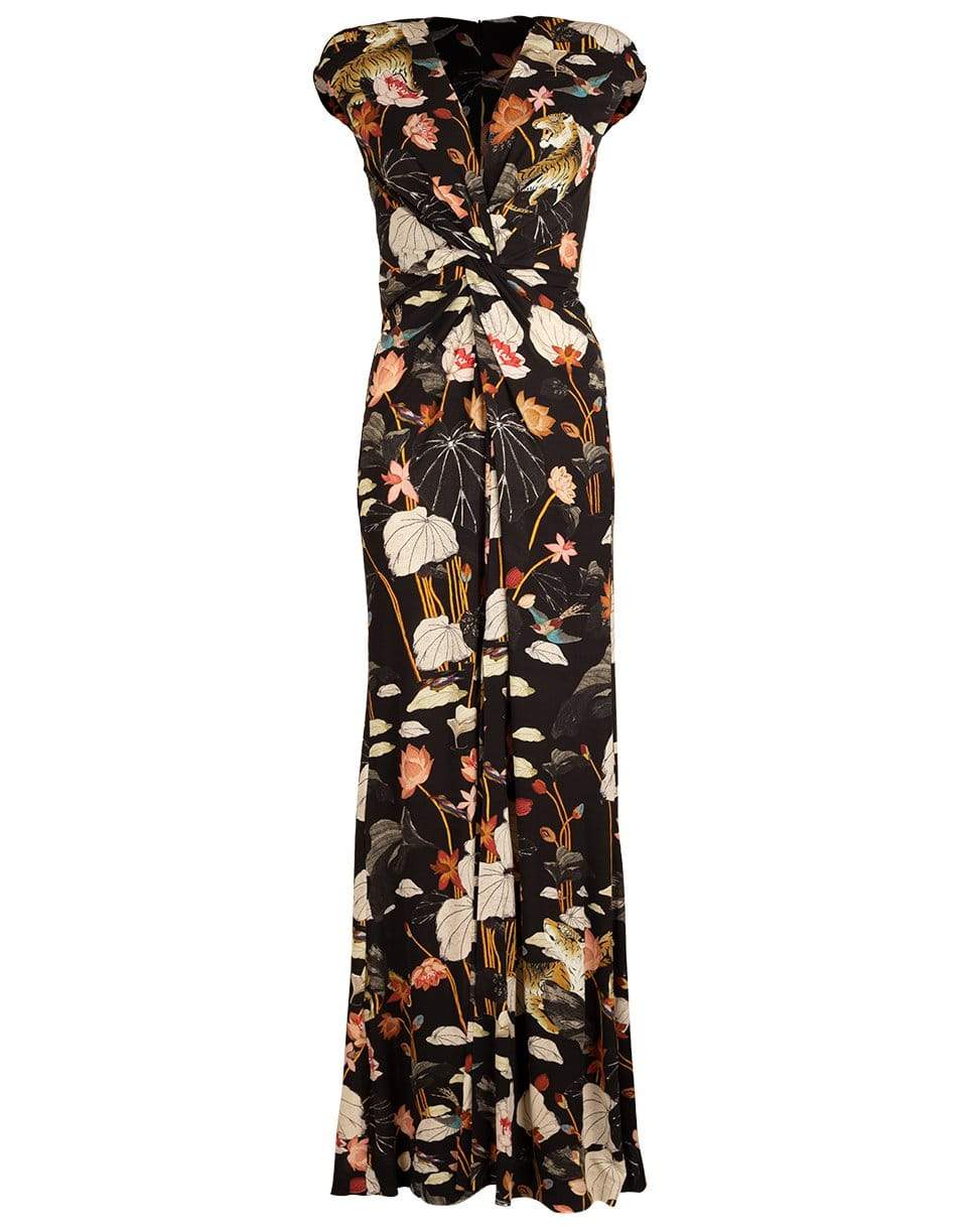ETRO-Lungo Pothia Floral Knot Front Jersey Maxi Dress-