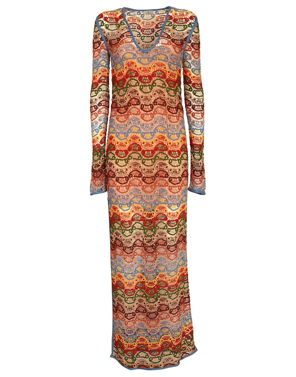 ETRO-Long Sleeve Crochet Maxi Dress-