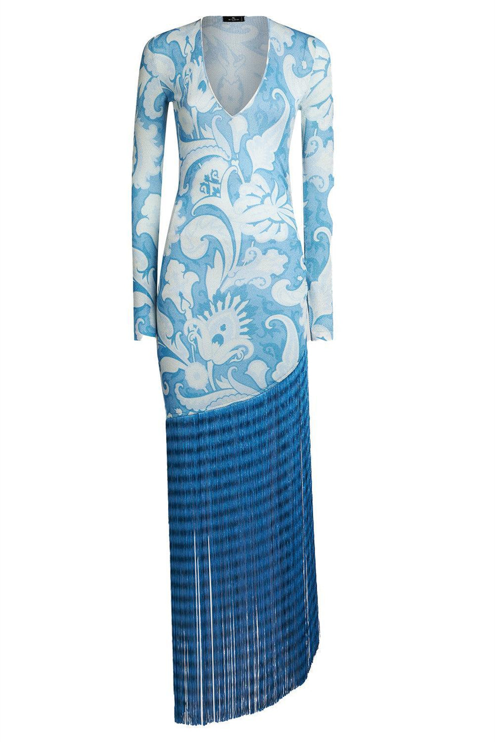 knee length dresses for ladies Lace-Up Long Beaded Prom Dress with Fringe Skirt Light Blue / 14 main image 1