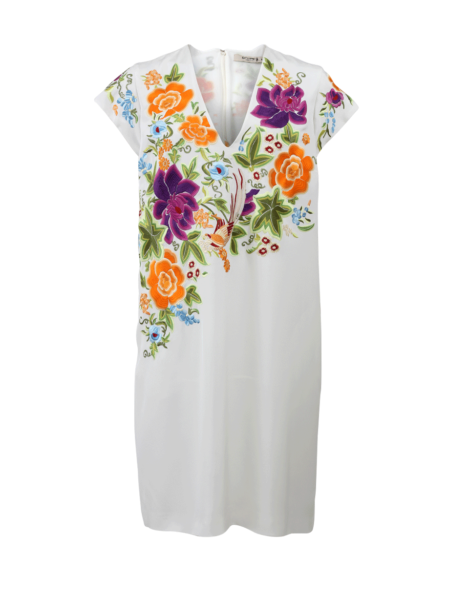 ETRO-Embroidered Shift Dress-WHITE