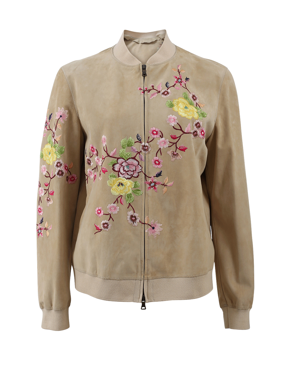 ETRO-Suede Floral Embroidered Bomber-BEIGE