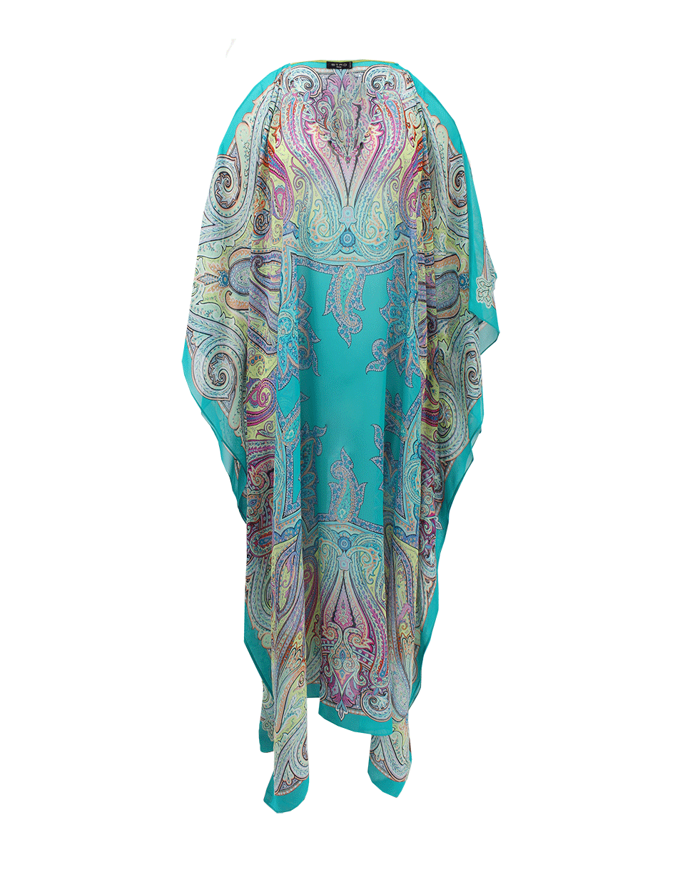 ETRO-V-Neck Paisley Caftan-TURQ