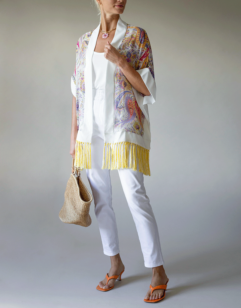 ETRO-Short Sleeve Open Front Poncho-WHITE