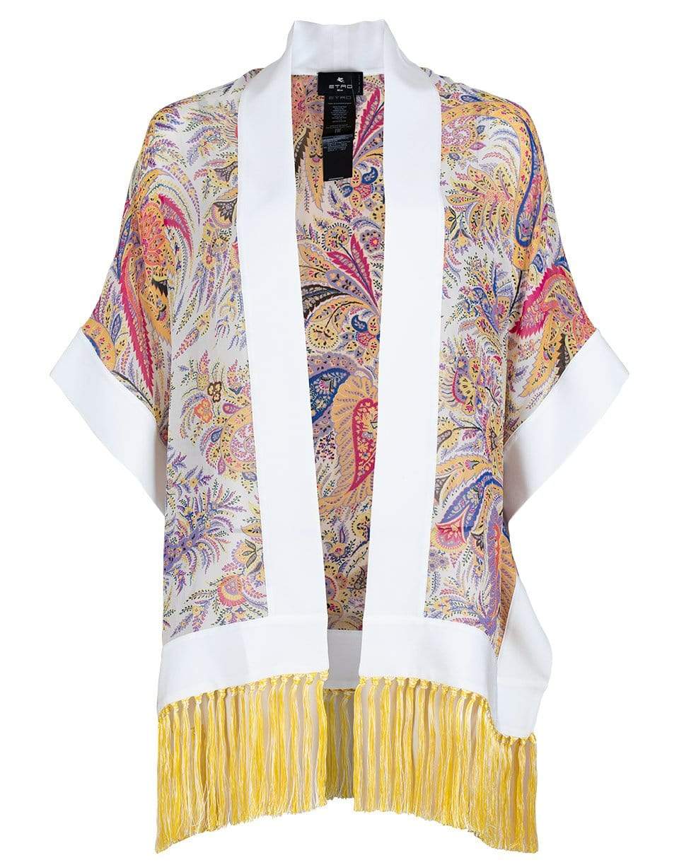 ETRO-Short Sleeve Open Front Poncho-WHITE