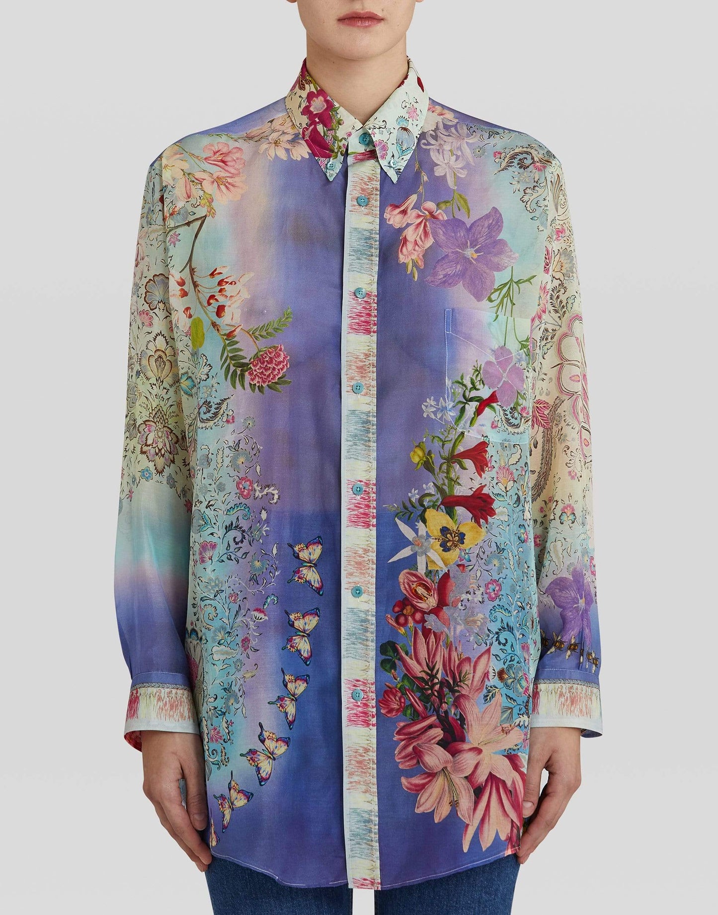 ETRO-Long Sleeve Button Down Oversized Printed Blouse-