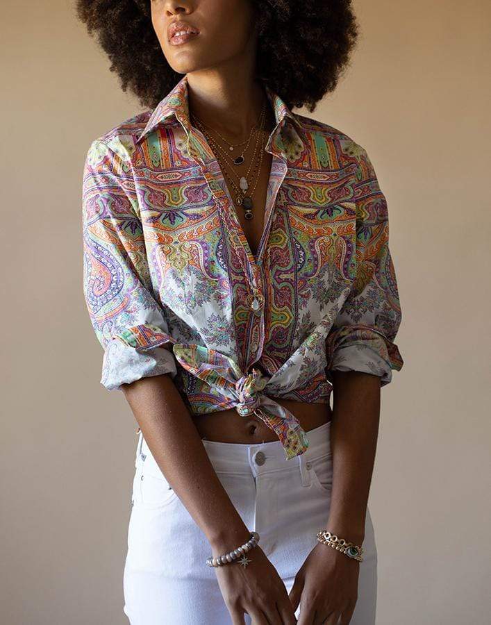 ETRO-Long Sleeve Button Down Printed Blouse-