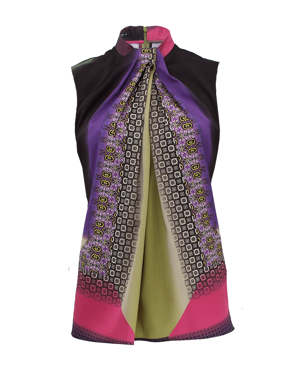 ETRO-Sleeveless Wrap Neck Print Top-