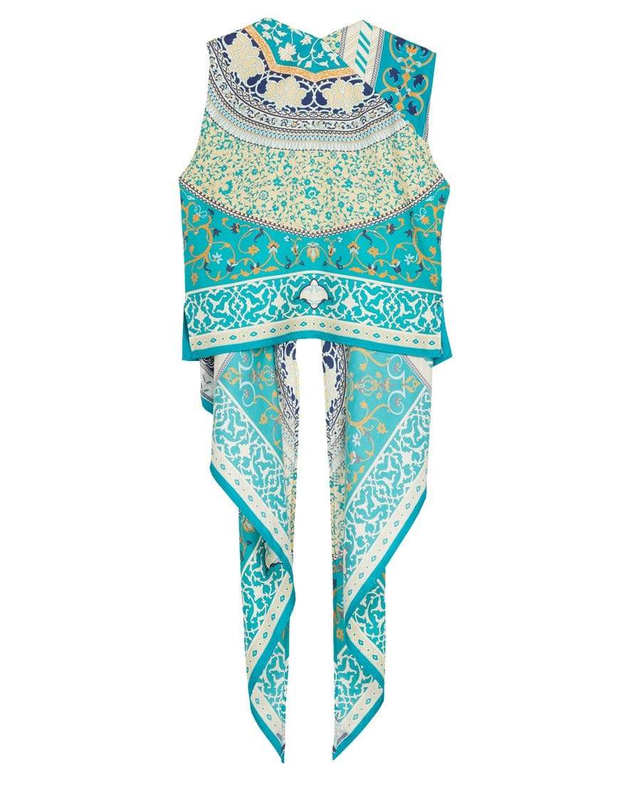 ETRO-Sleeveless Printed Tie Scarf Silk Top-