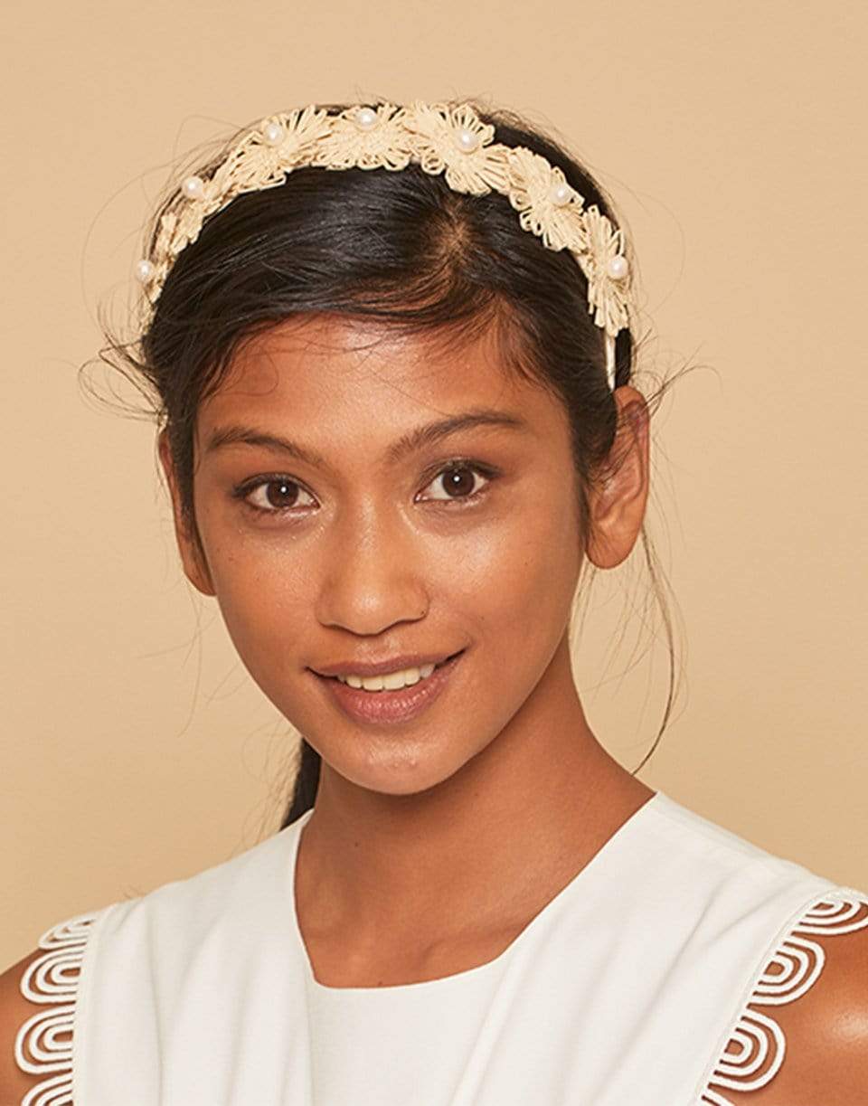 EUGENIA KIM-Ivory Azalea Straw Palm Flower Pearl Headband-IVORY