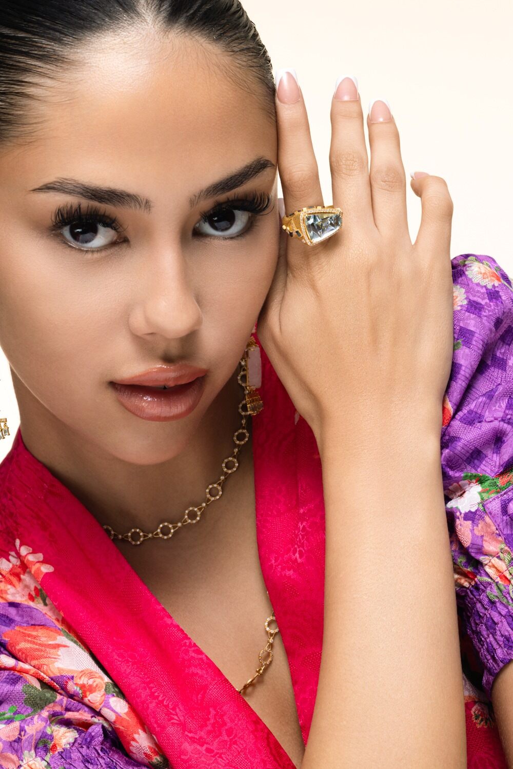 Aquamarine Sapphire Abstract Ring-YELLOW GOLD-7-JEWELRYFINE JEWELRING-COOMI