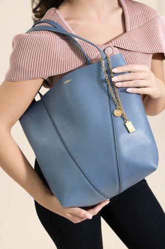 Small Spin Leather Shoulder Bag - Ashes Blue-BLUE-HANDBAGSHOULDER-CHLOÉ