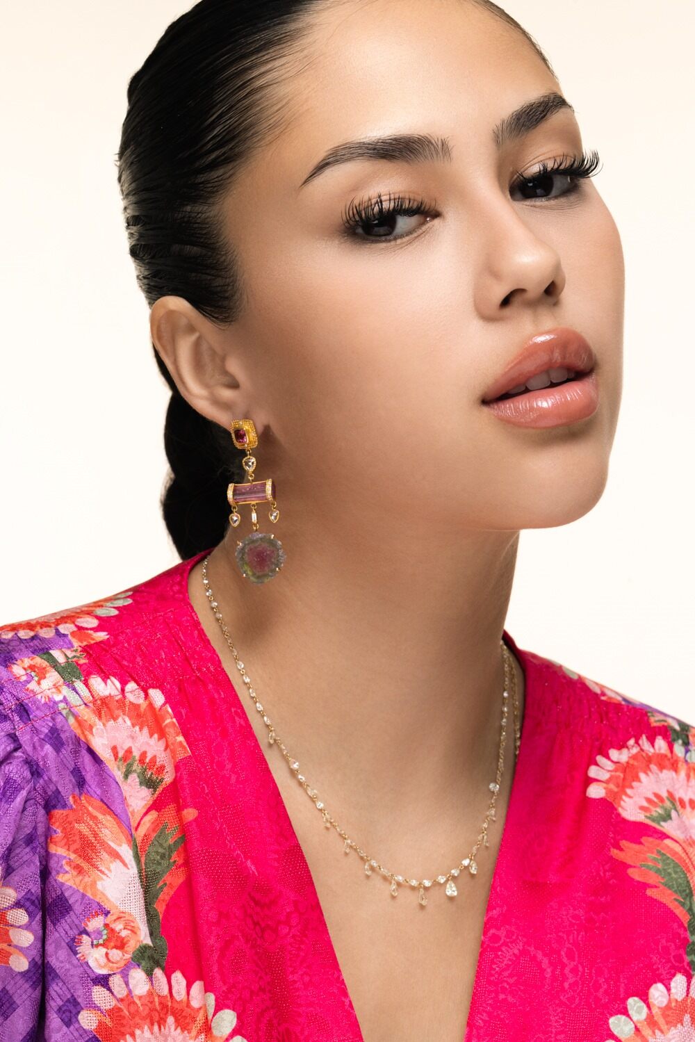 Watermelon Tourmaline Drop Earrings-YELLOW GOLD-JEWELRYFINE JEWELEARRING-COOMI