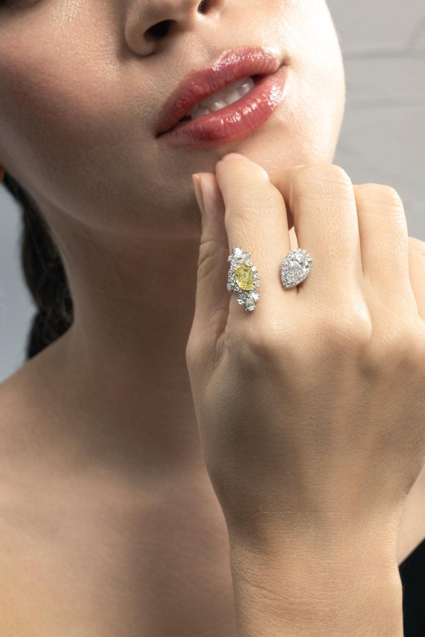 Yellow Diamond Pear Open Ring-WHITE GOLD-6.5-JEWELRYFINE JEWELRING-YEPREM