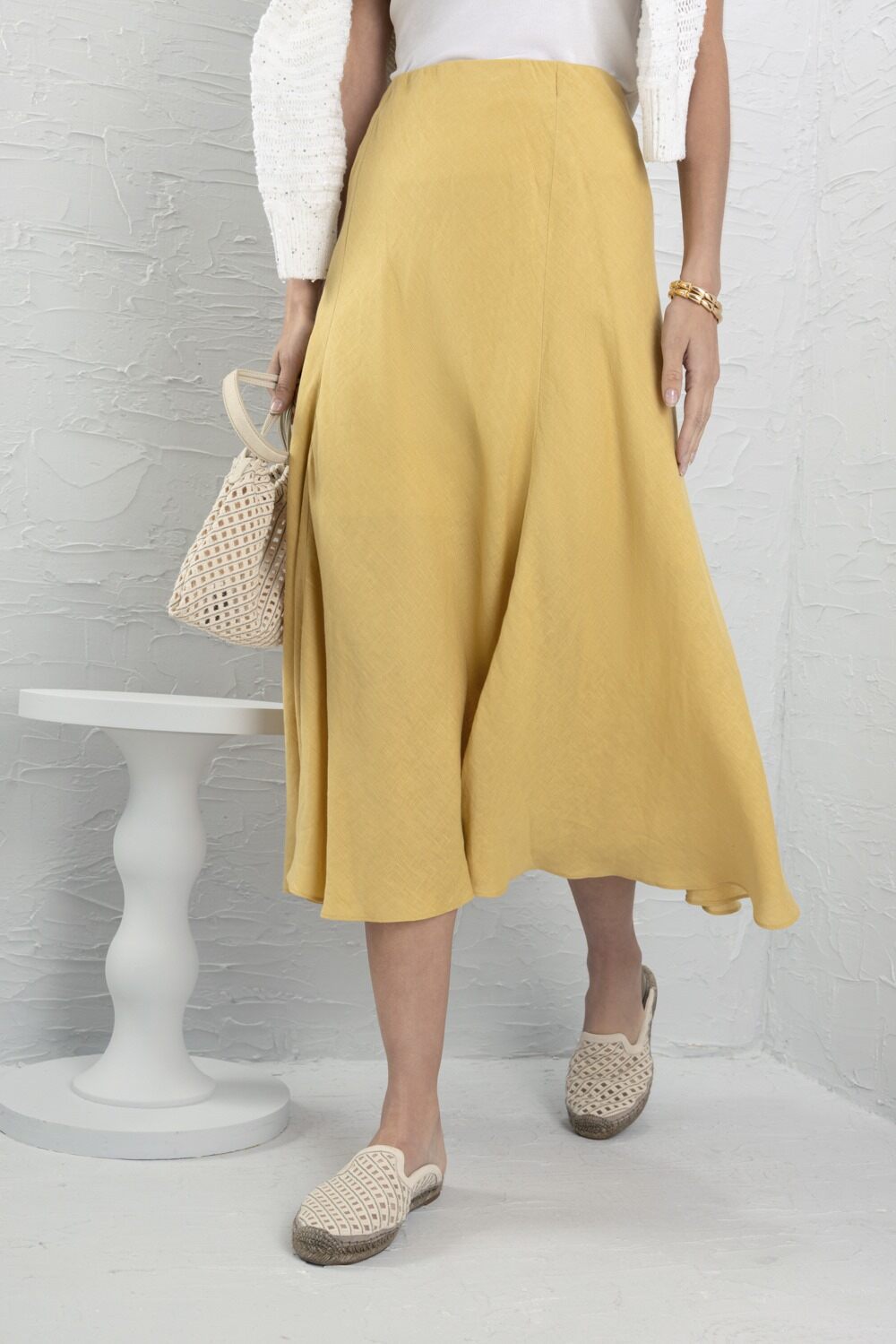 Fit And Flare Midi Skirt - Sun Yellow-YELLOW-38-CLOTHINGSKIRTMIDI-BRUNELLO CUCINELLI