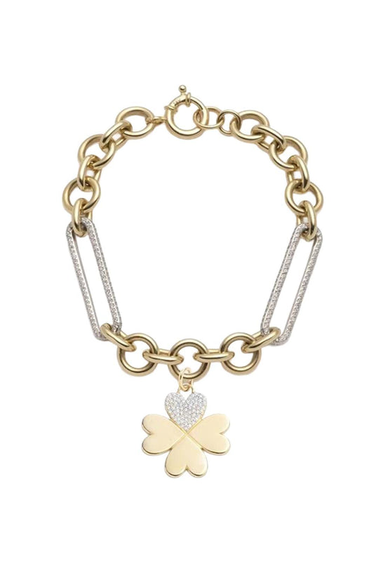 Clover Mixed Diamond Clip Bracelet-YELLOW GOLD-JEWELRYFINE JEWELBRACELET O-FOUNDRAE