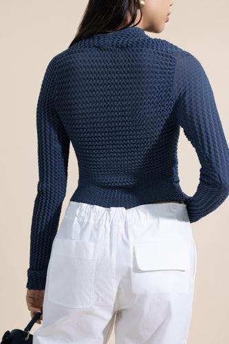 Chevron Long Sleeve Crop Top-BLUE-XS-CLOTHINGTOPKNITS-VICTORIA BECKHAM