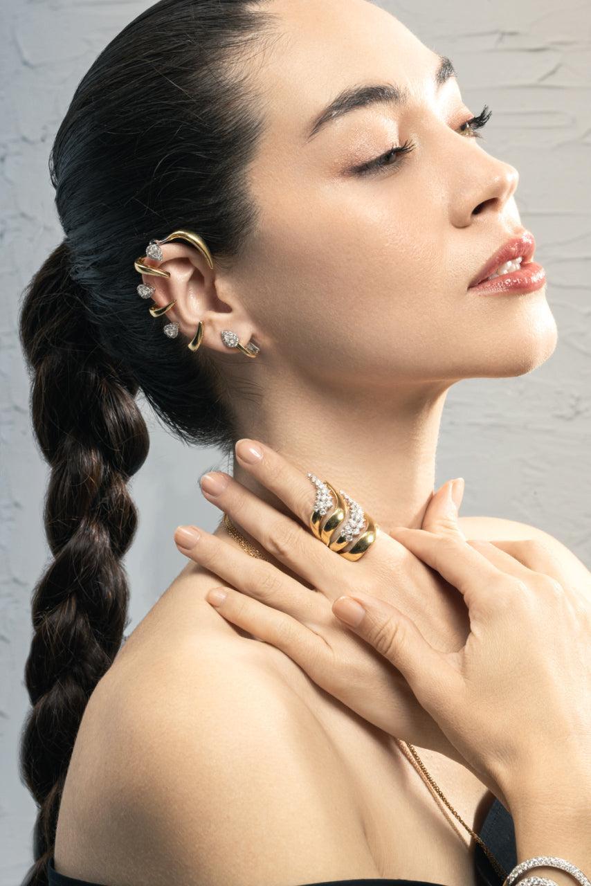 Diamond Round Pear Golden Strada Earrings-YELLOW GOLD-JEWELRYFINE JEWELEARRING-YEPREM