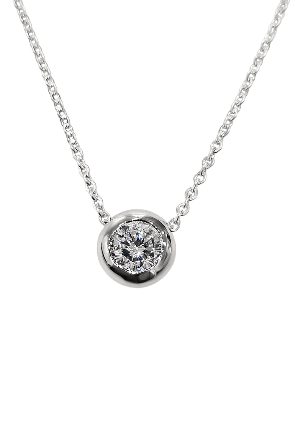 Bezel Set Round Pendant Necklace-WHITE-JEWELRYBOUTIQUENECKLACE O-FANTASIA by DESERIO