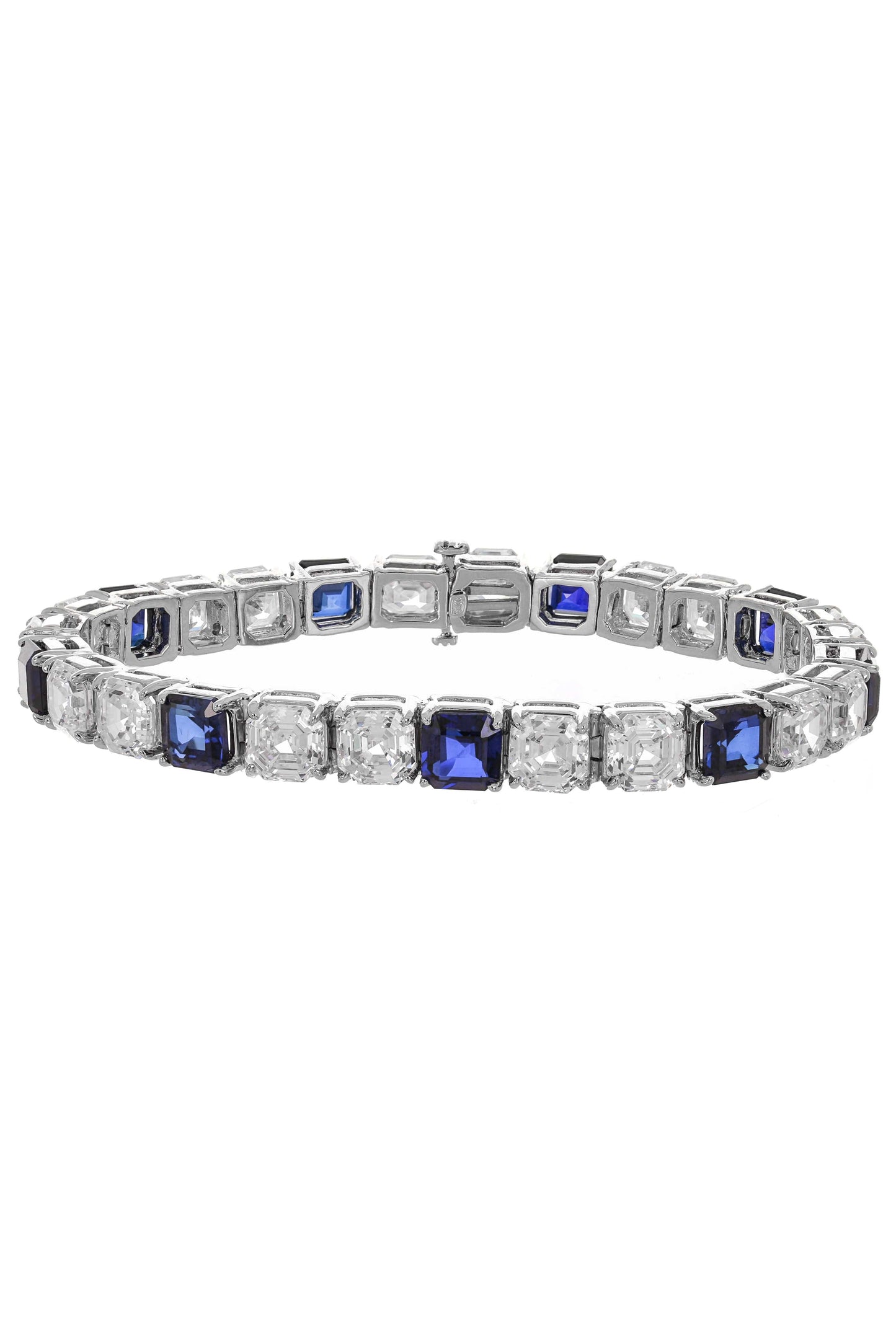 FANTASIA by DESERIO-Blue Sapphire and Cubic Zirconia Asscher Bracelet-WHITE