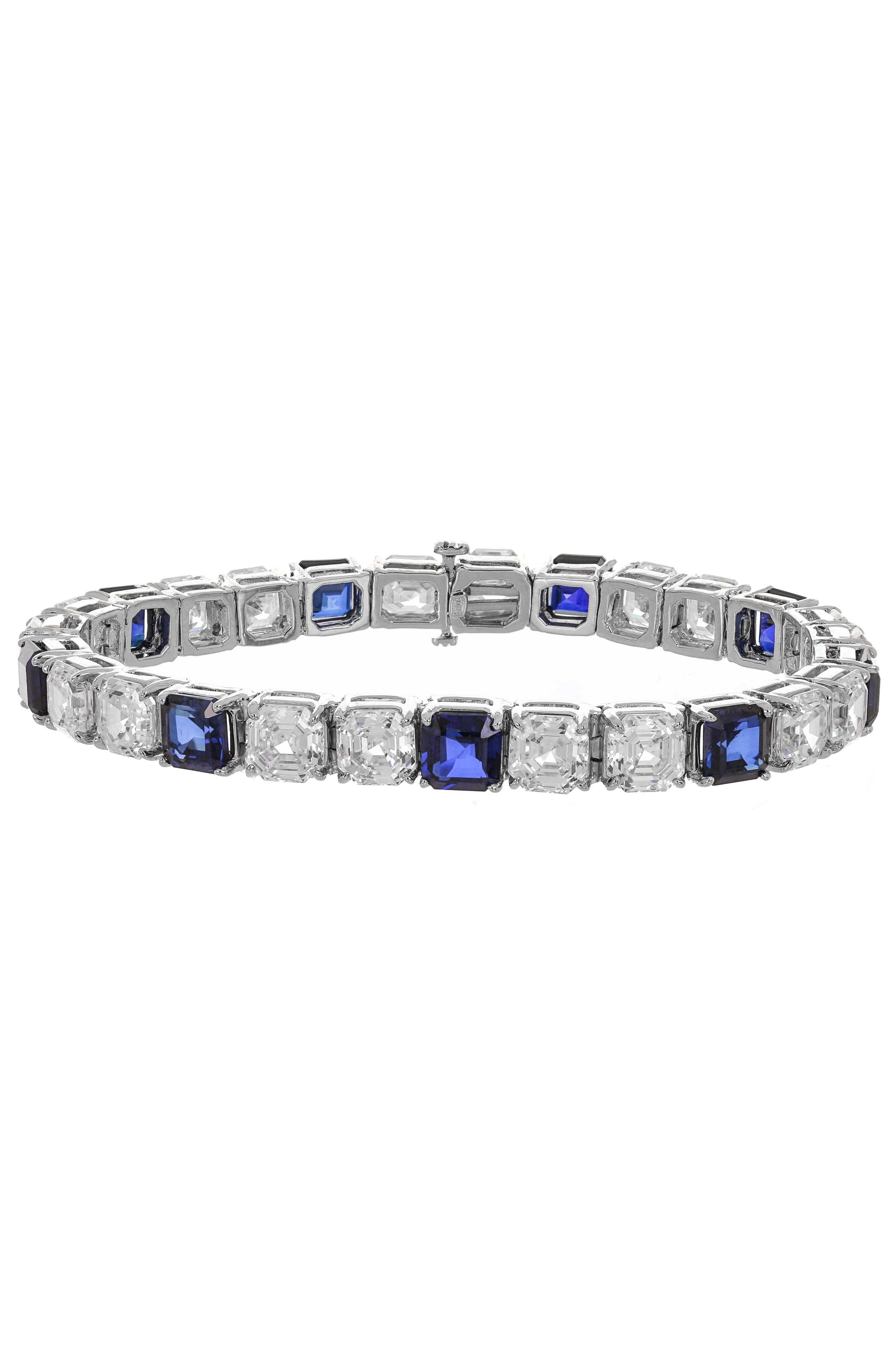 FANTASIA by DESERIO-Blue Sapphire and Cubic Zirconia Asscher Bracelet-WHITE