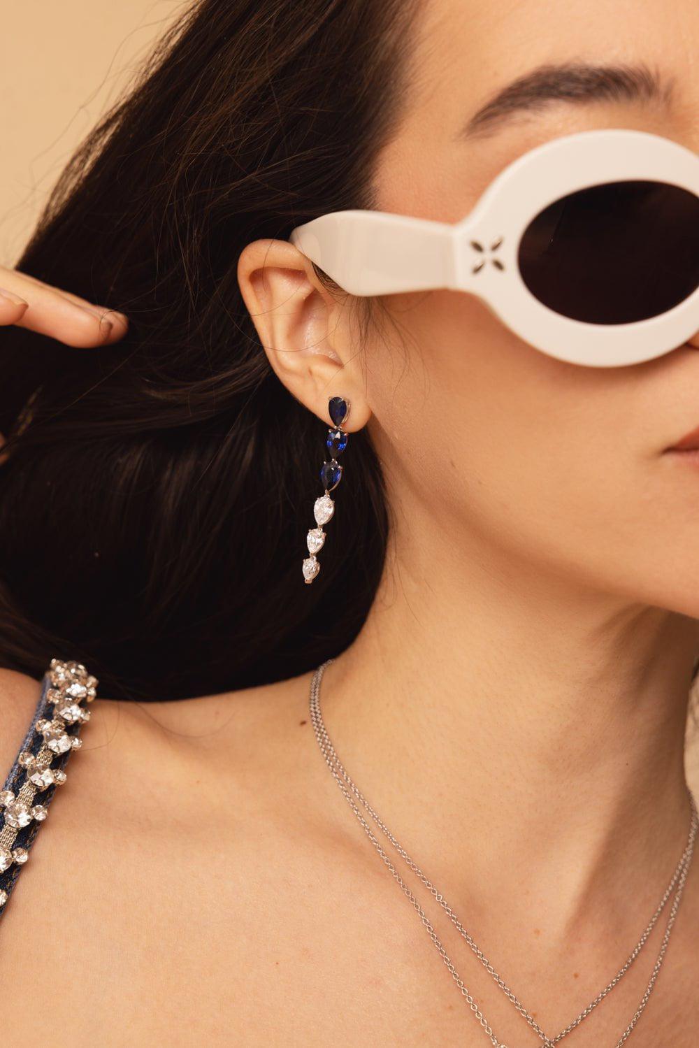 FANTASIA by DESERIO-Graduated Pear Drop Earrings-BLUE