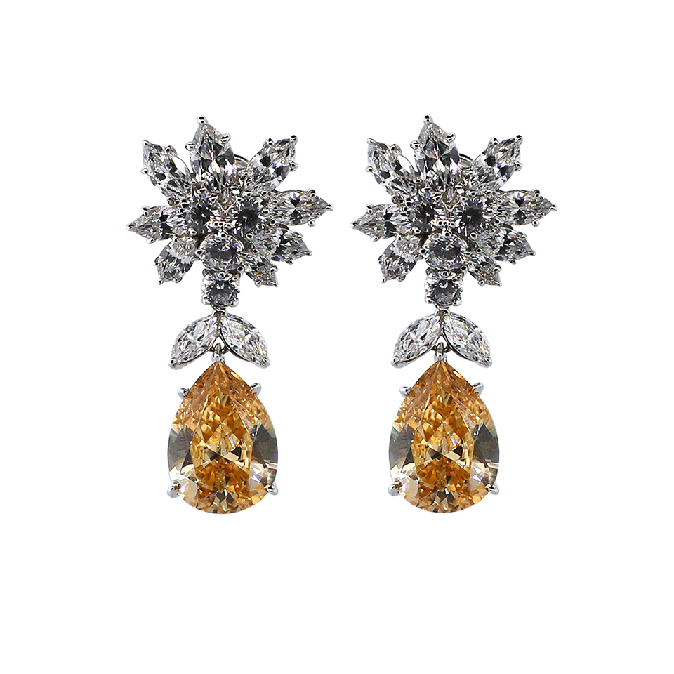 FANTASIA by DESERIO-Cluster Pear Shape Drop Earrings-COF/CZ