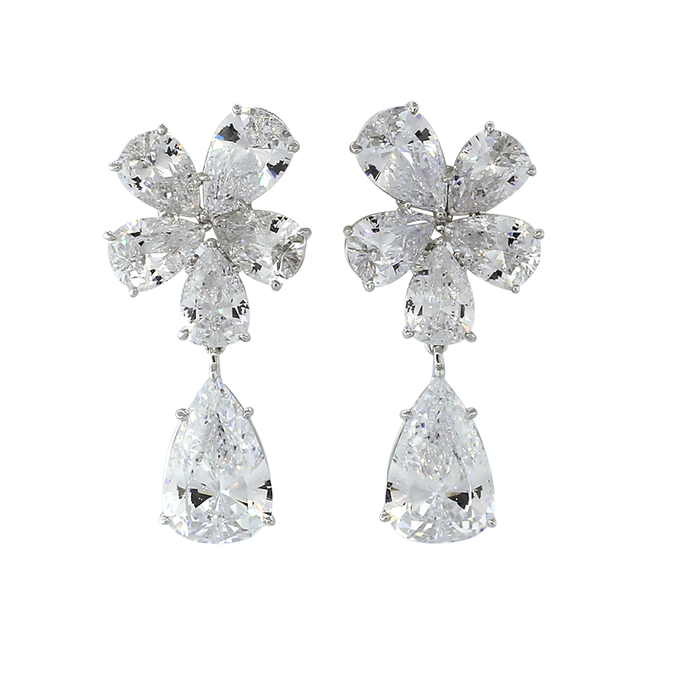 FANTASIA by DESERIO-Flower Cluster Pear Drop Earrings-CZ