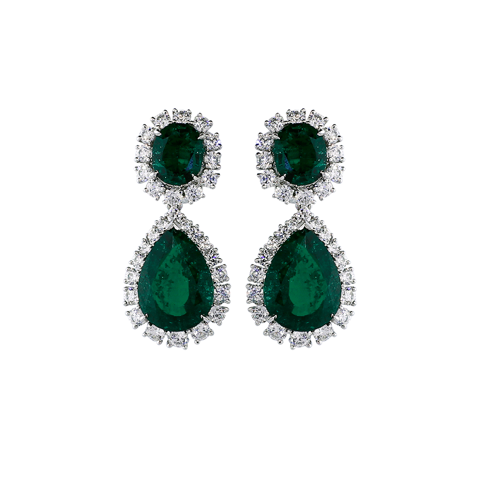 FANTASIA by DESERIO-Cubic Zirconia Oval Drop Earrings-EMRLD/CZ