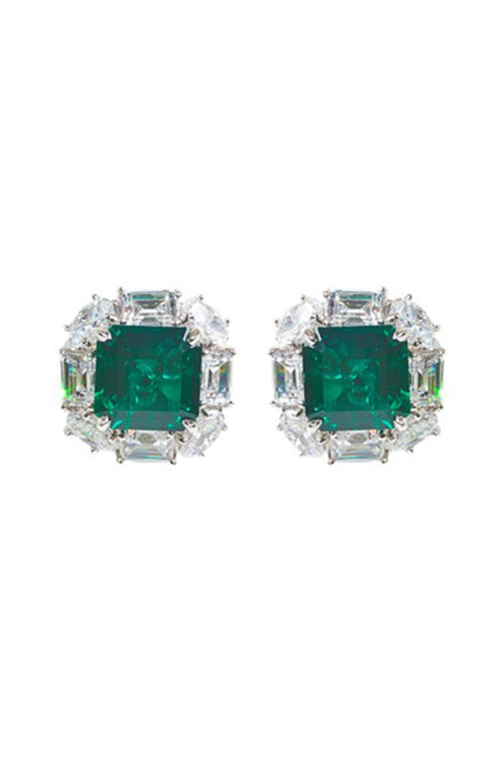 FANTASIA by DESERIO-Emerald Square Baguette Earrings-GREEN