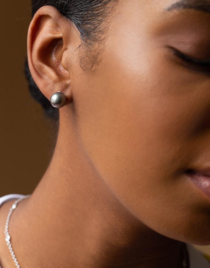 FANTASIA by DESERIO-Grey Pearl Stud Earrings-GREY