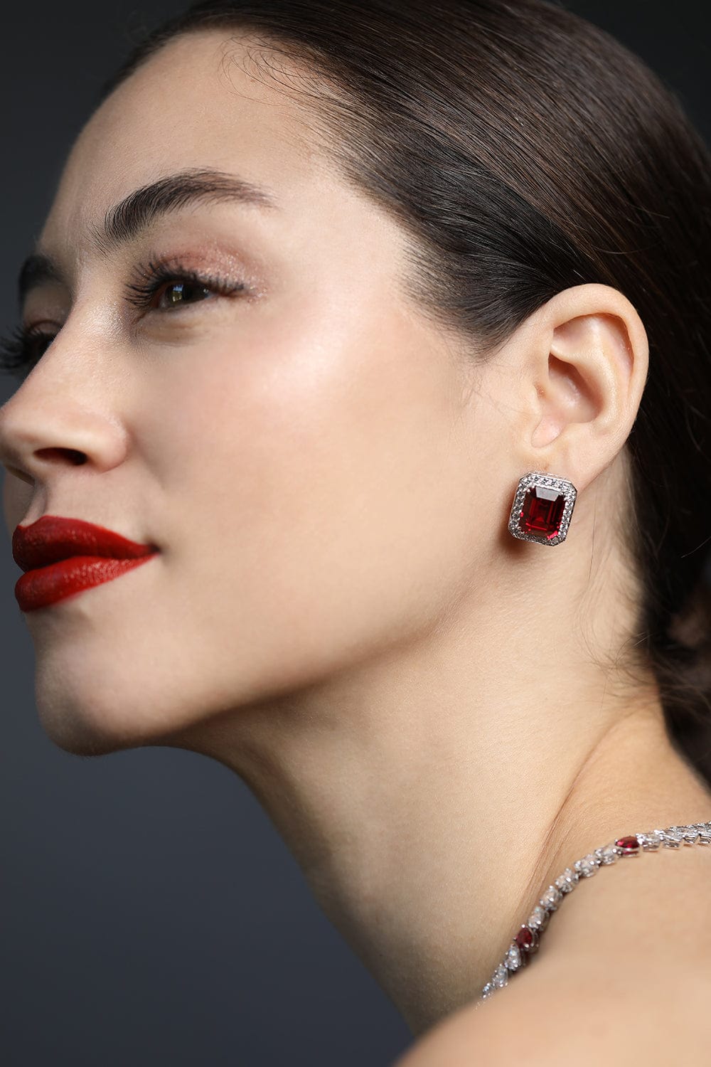 FANTASIA by DESERIO-Red CZ Emerald Cut Earrings-RED