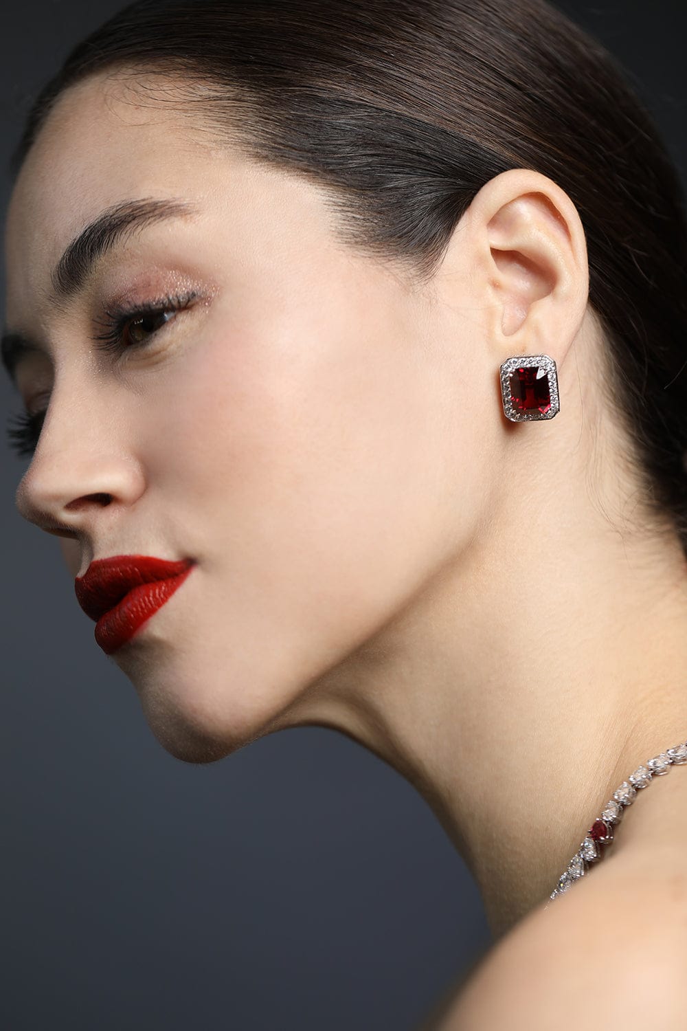 FANTASIA by DESERIO-Red CZ Emerald Cut Earrings-RED
