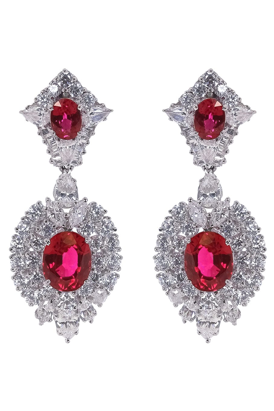 FANTASIA by DESERIO-Red CZ Oval Cluster Drop Earrings-RED