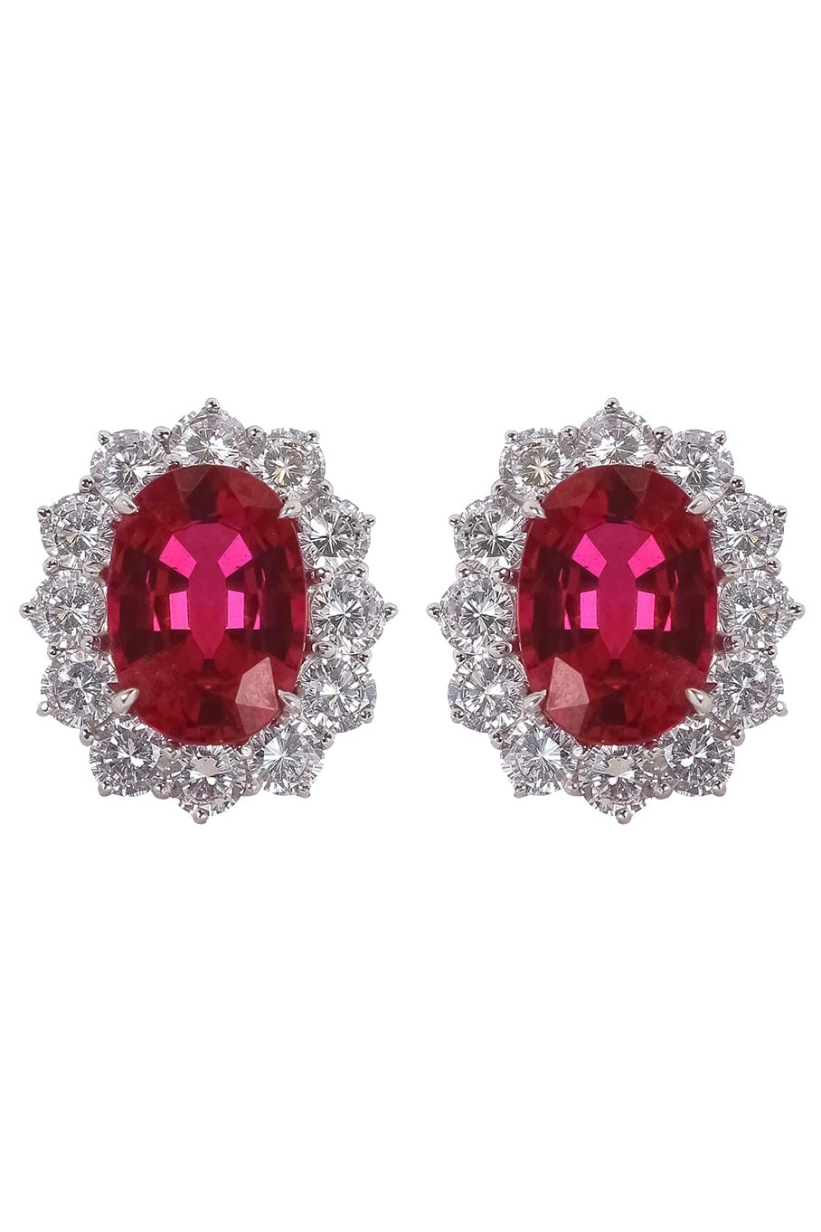 FANTASIA by DESERIO-Red CZ Oval Stud Clip Earrings-RED