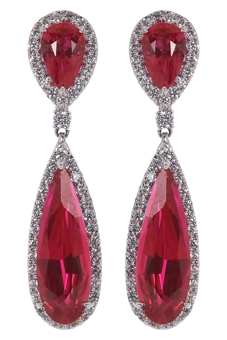 FANTASIA by DESERIO-Red CZ Teardrop Earrings-RED
