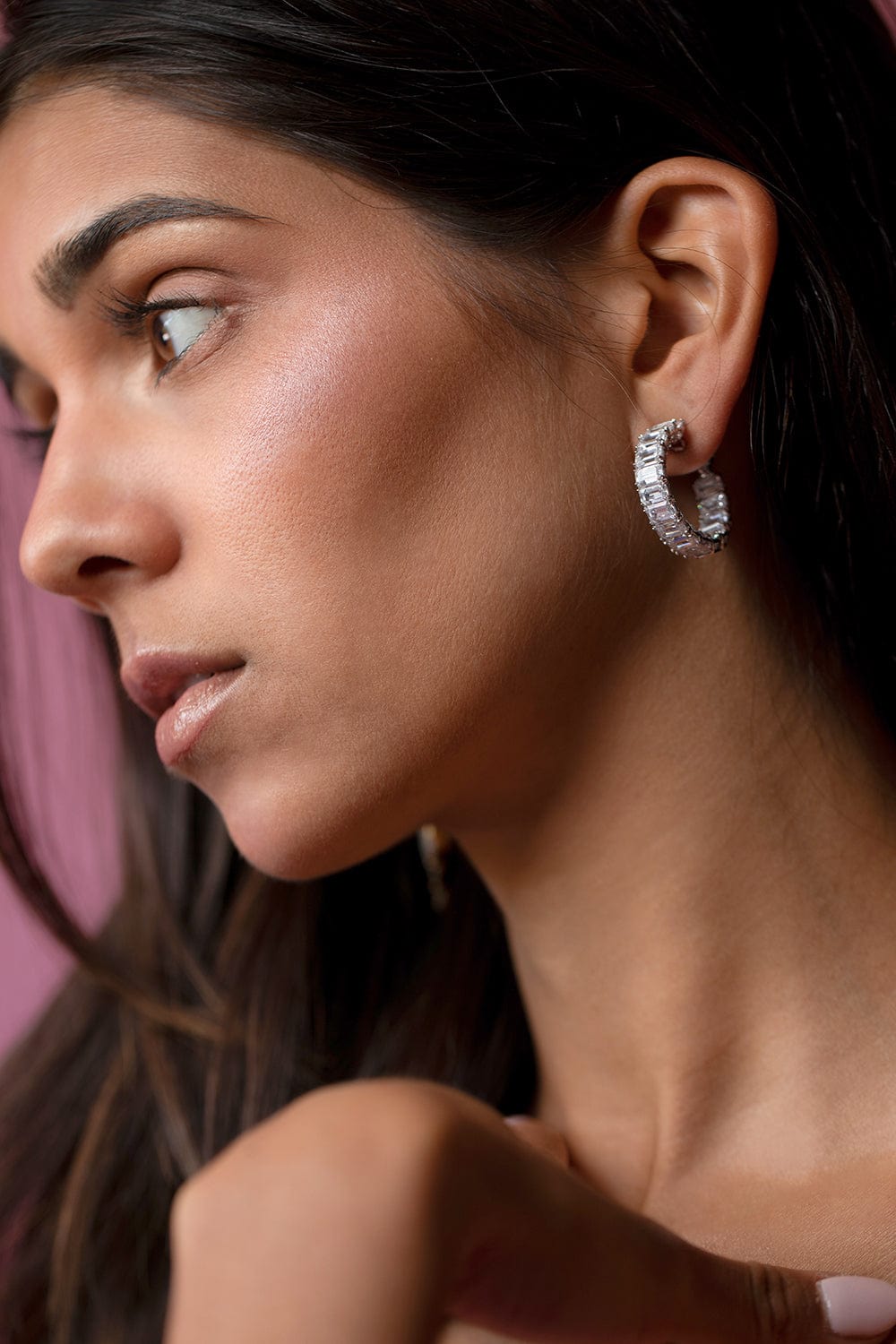 FANTASIA by DESERIO-Asscher Cut Hoop Earrings-WHITE