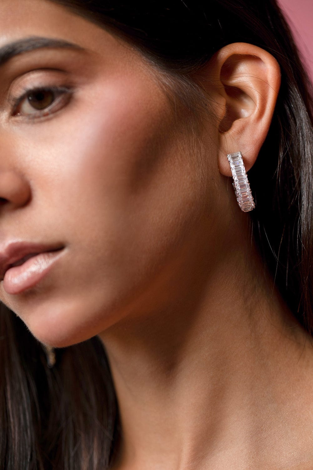 FANTASIA by DESERIO-Asscher Cut Hoop Earrings-WHITE