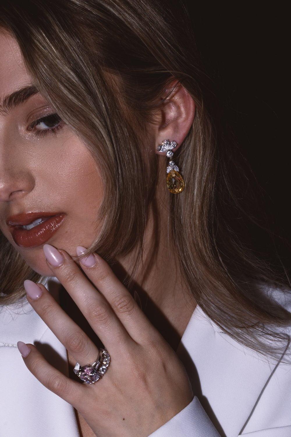 FANTASIA by DESERIO-Briolette Drop Earrings-WHITE