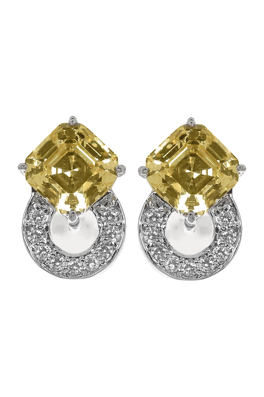 FANTASIA by DESERIO-Canary Asscher with Circle Earrings-WHITE