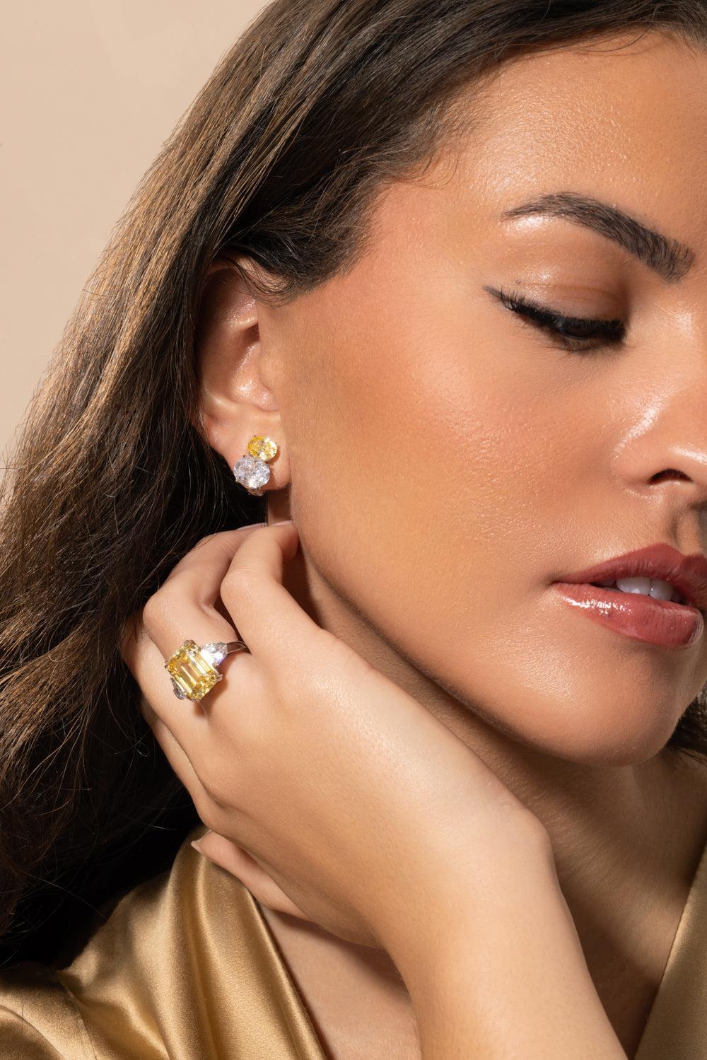 Canary Double Oval Stud Earrings-WHITE-JEWELRYBOUTIQUEEARRING-FANTASIA by DESERIO