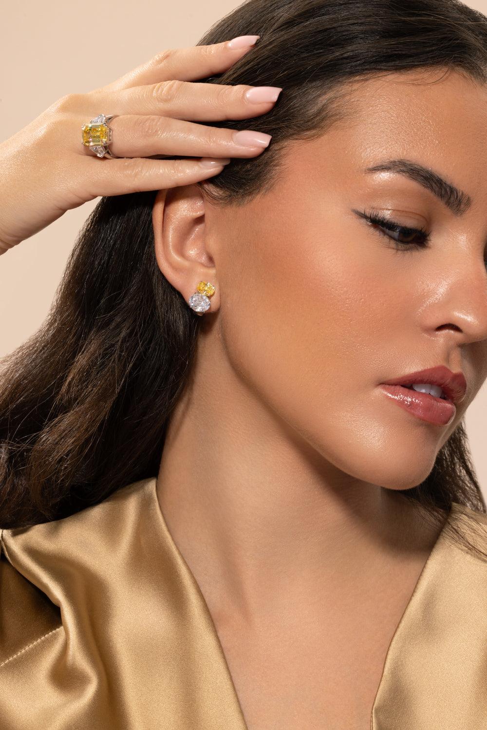 Canary Double Oval Stud Earrings-WHITE-JEWELRYBOUTIQUEEARRING-FANTASIA by DESERIO