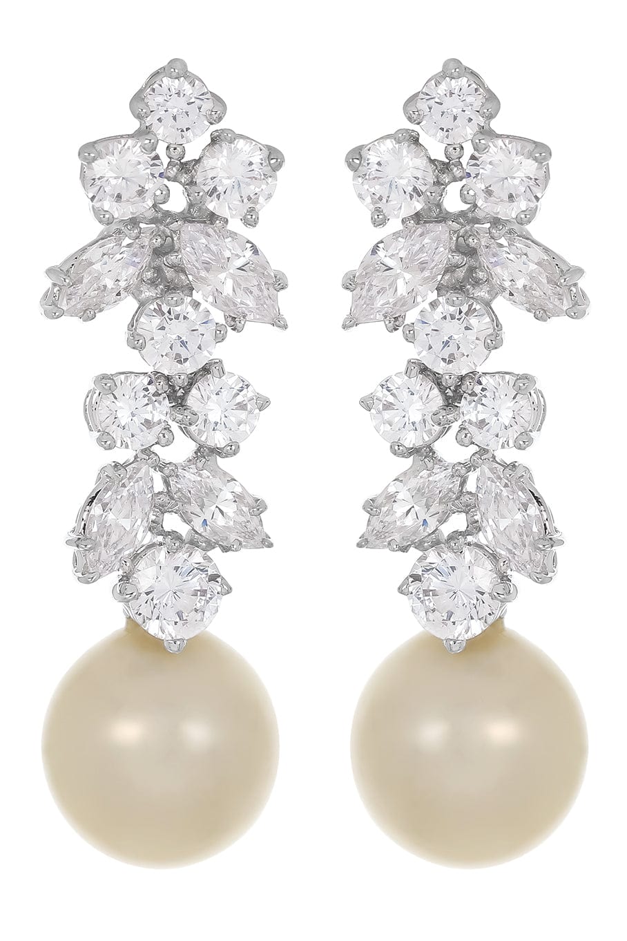 FANTASIA by DESERIO-Cluster Pearl Drop Earrings-WHITE