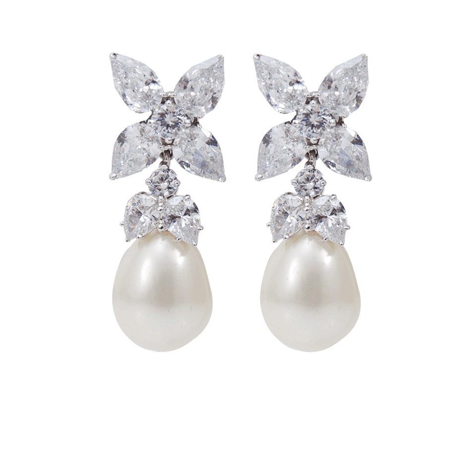 FANTASIA by DESERIO-Cubic Zirconia Pearl Drop Earrings-WHITE
