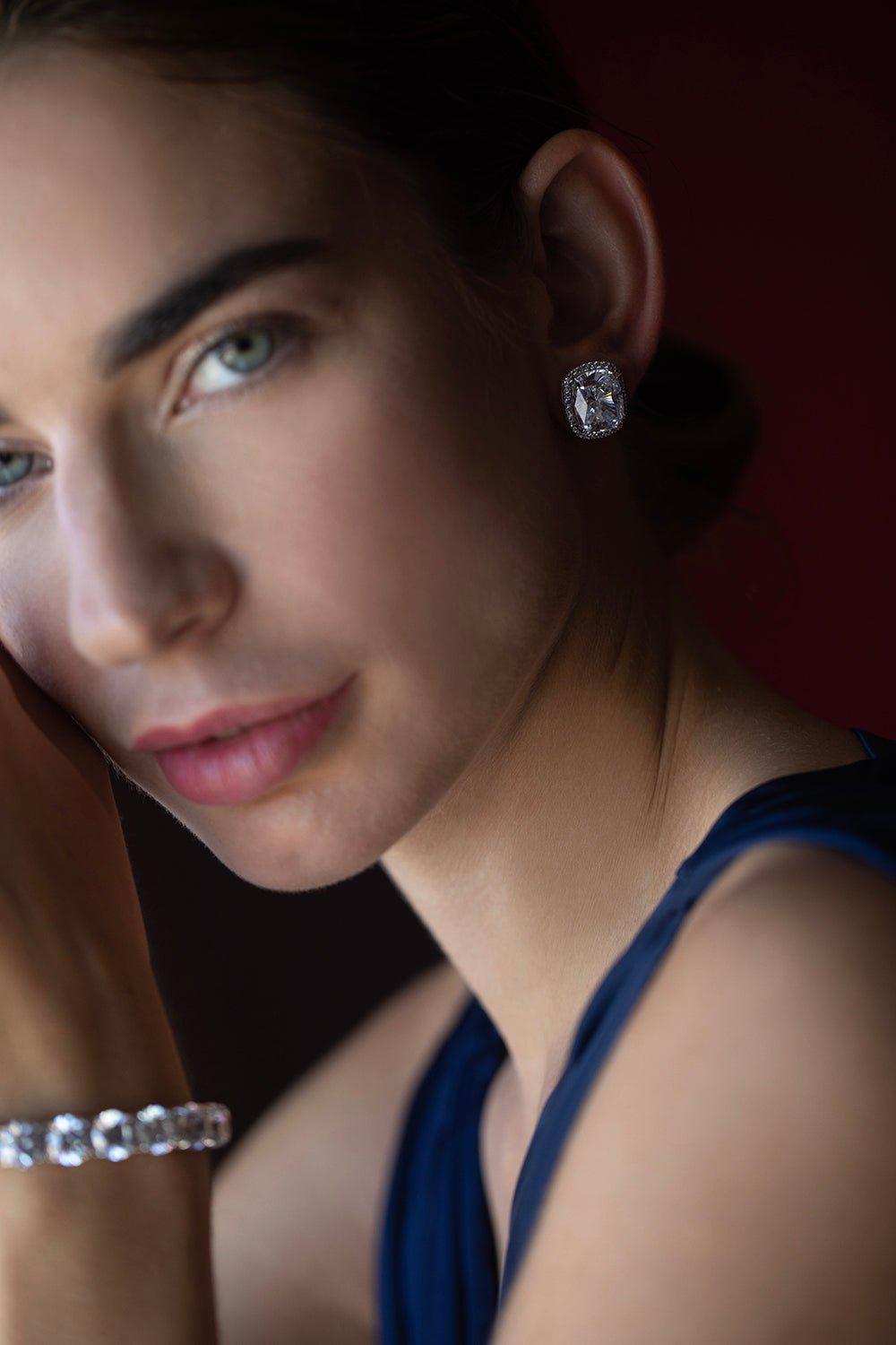 FANTASIA by DESERIO-Cushion Halo Earrings-WHITE